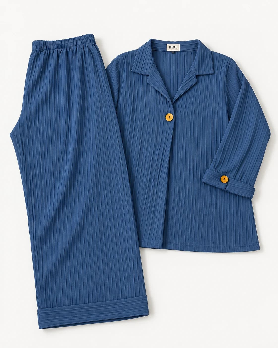 Dusty Denim Blue co-ord set flat lay